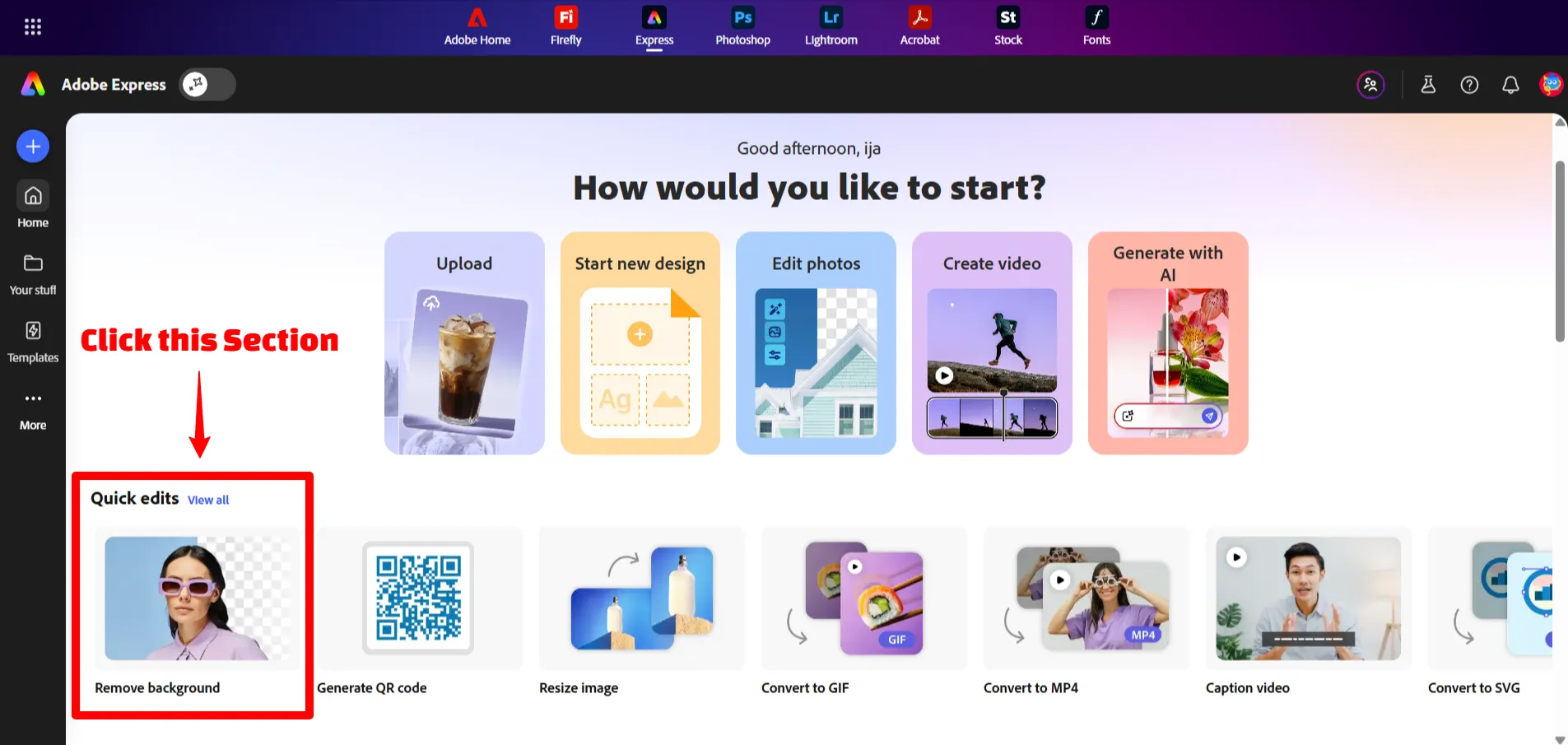 Adobe Express Home Page