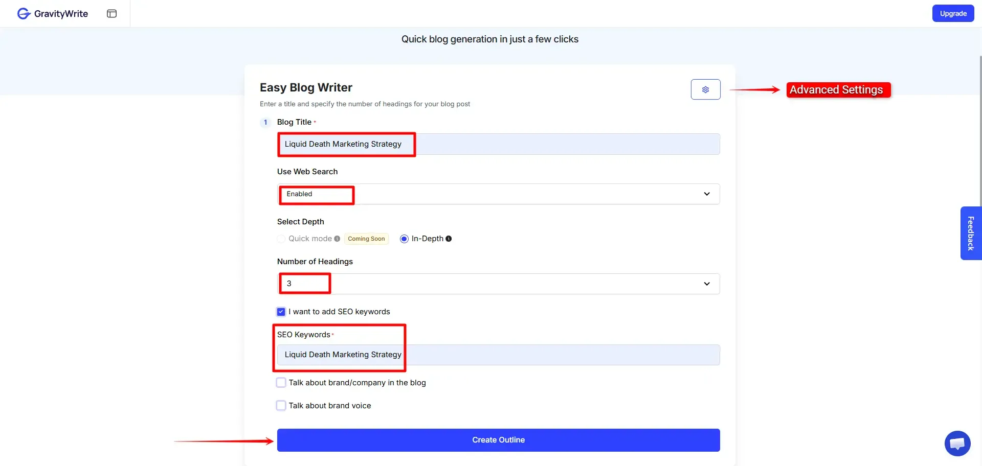 Screenshot of Easy Blog Writer Workspace