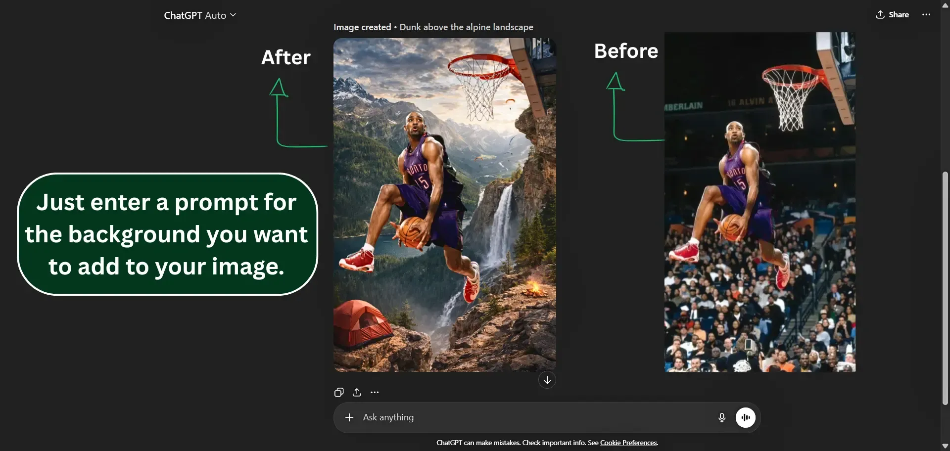 Change an image background using a prompt in ChatGPT
