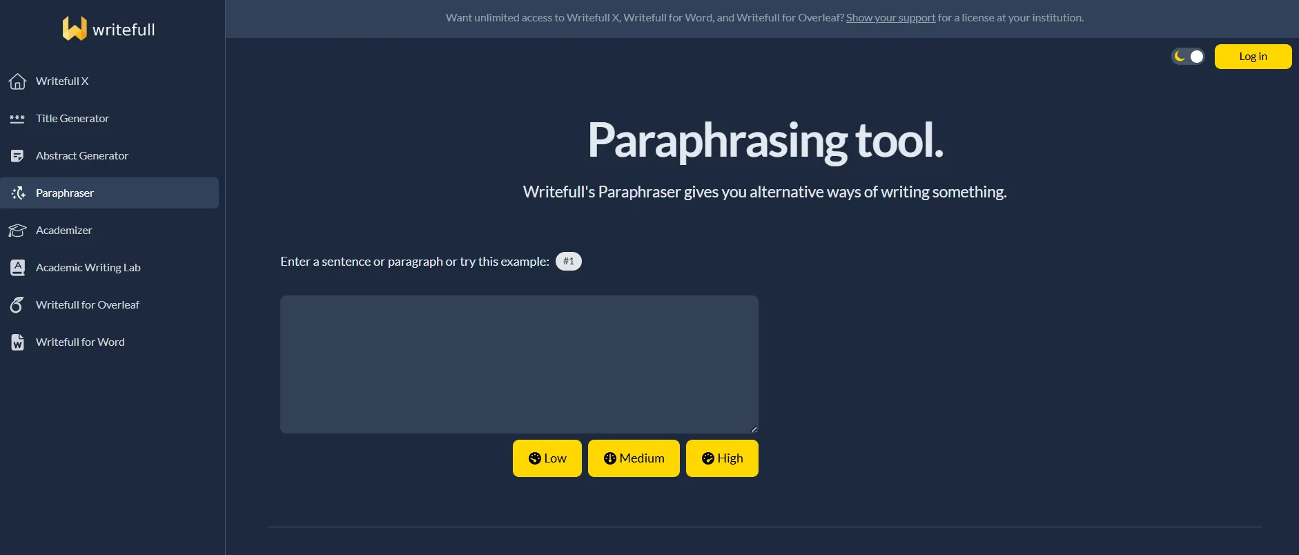 Screenshot of writefull paraphrasing tool