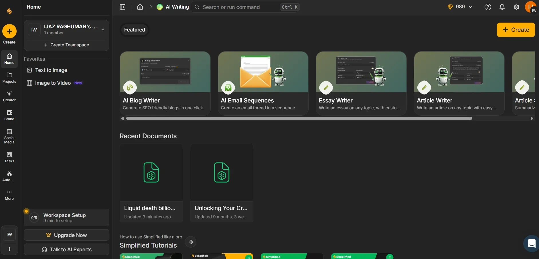 Screenshot image of simplified writing tools