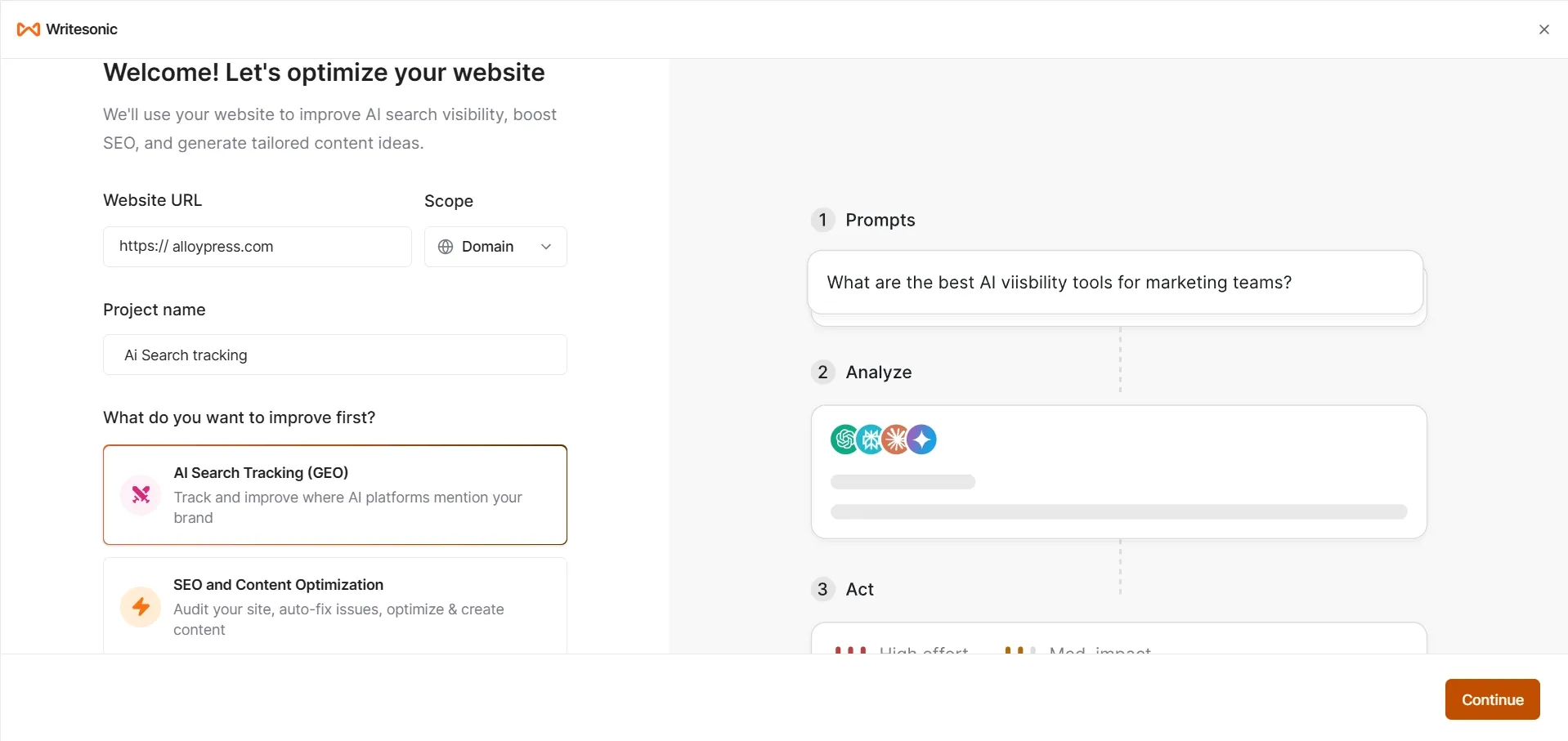 Screenshot of the Writesonic homepage after logging in