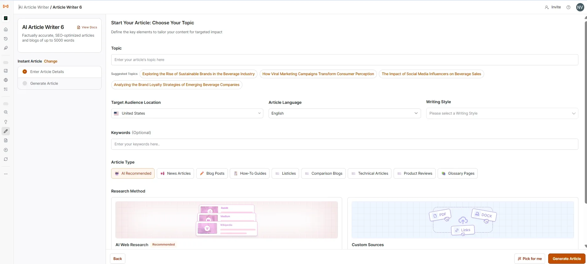 Start your article choose your topic