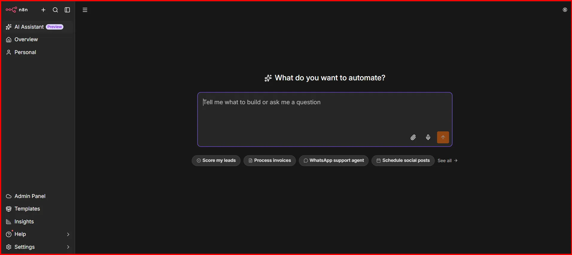 Screenshot Image of n8n Dashboard After Login