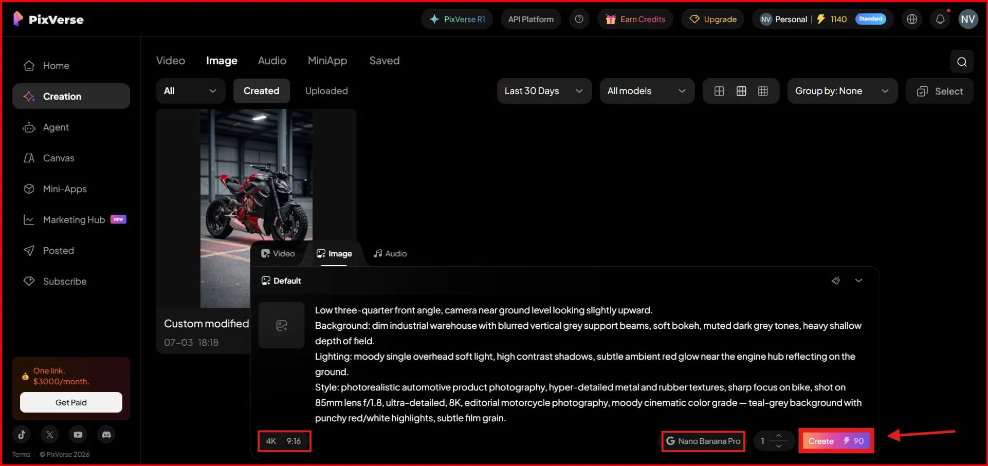 Screenshot Image of showing pixverse image egenartion interface