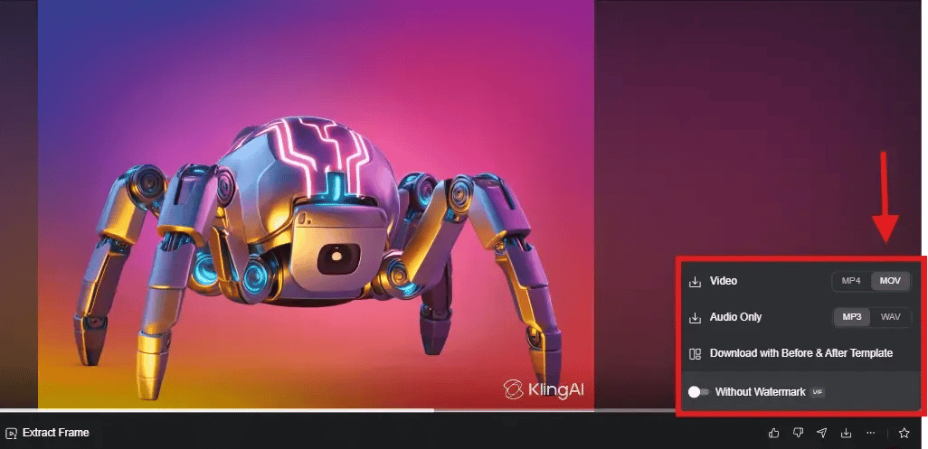 Kling now supports .MOV video downloads
