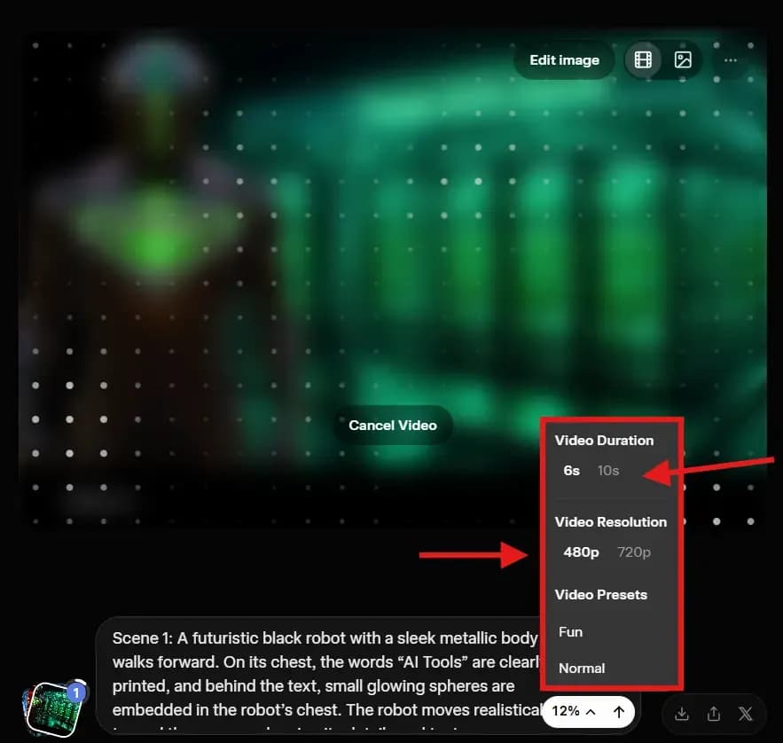 grok's video duration and video resolution