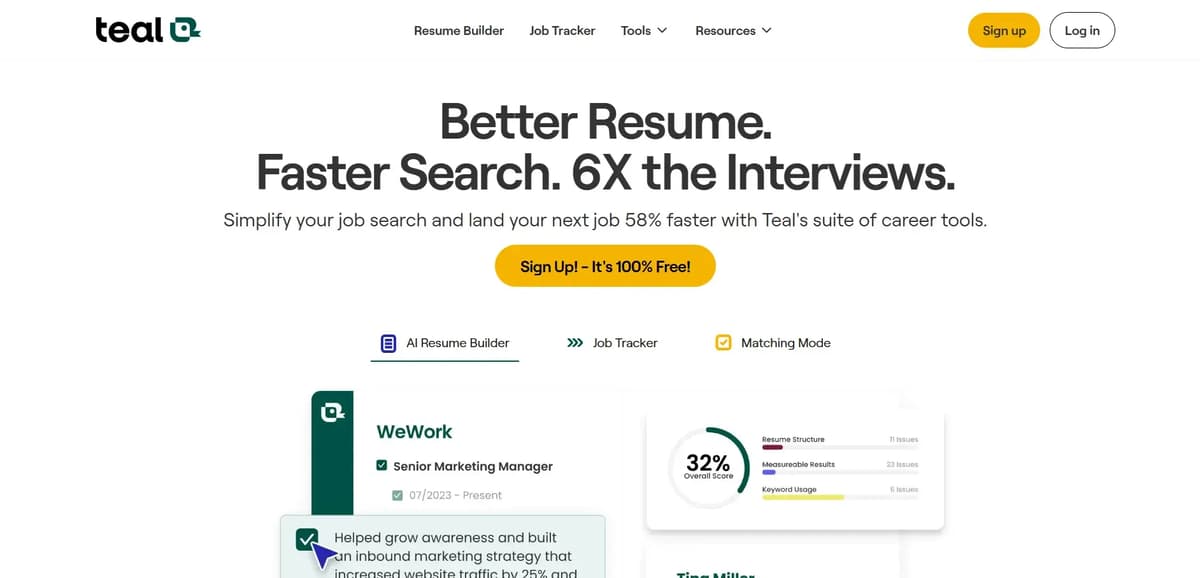 Teal AI Resume Builder