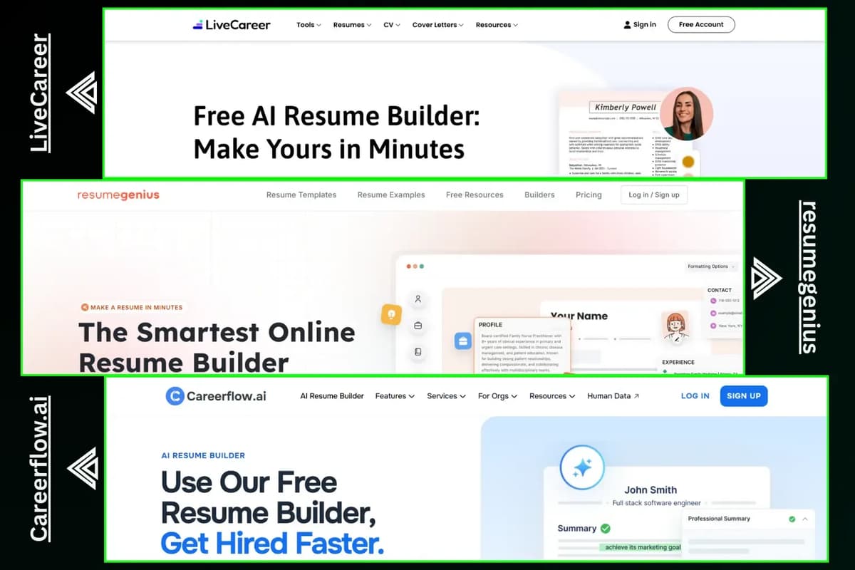 LiveCareer, ResumeGenius & Careerflow AI Resume Builder