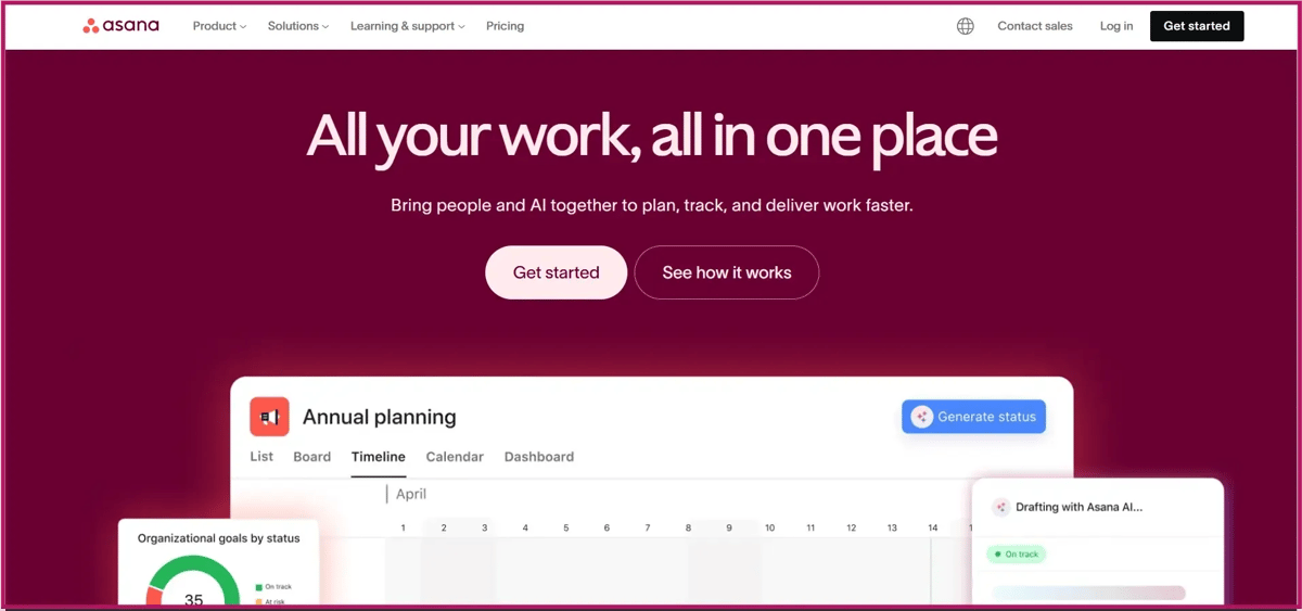 Asana Home Page Image
