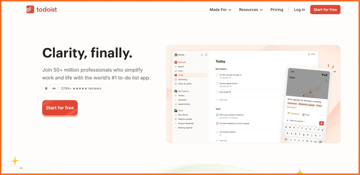 Todoist Home Page Image