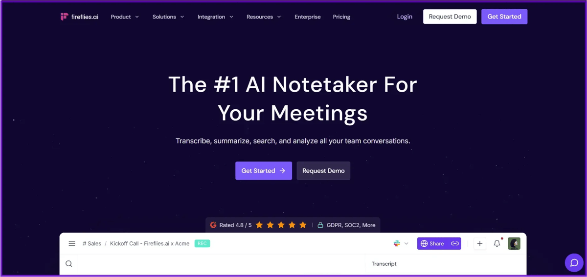 Fireflies.ai Home Page Image