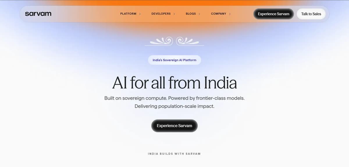 Sarvam AI Home Page
