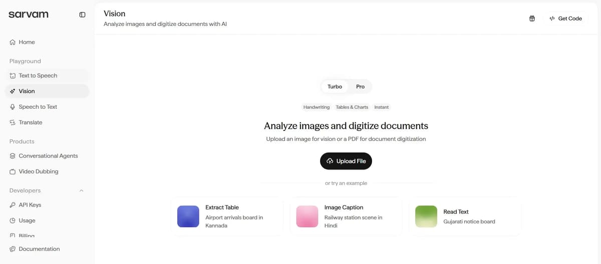 Sarvam AI Vision Feature