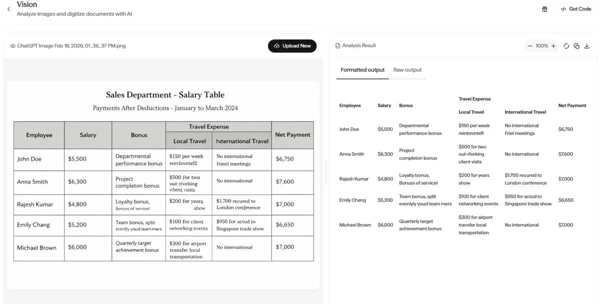 Testing (Table → HTML) option in Vision