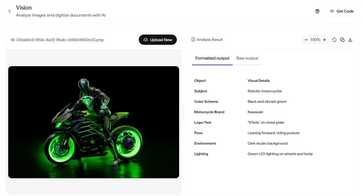 Testing (Extract as markdown) option in vision