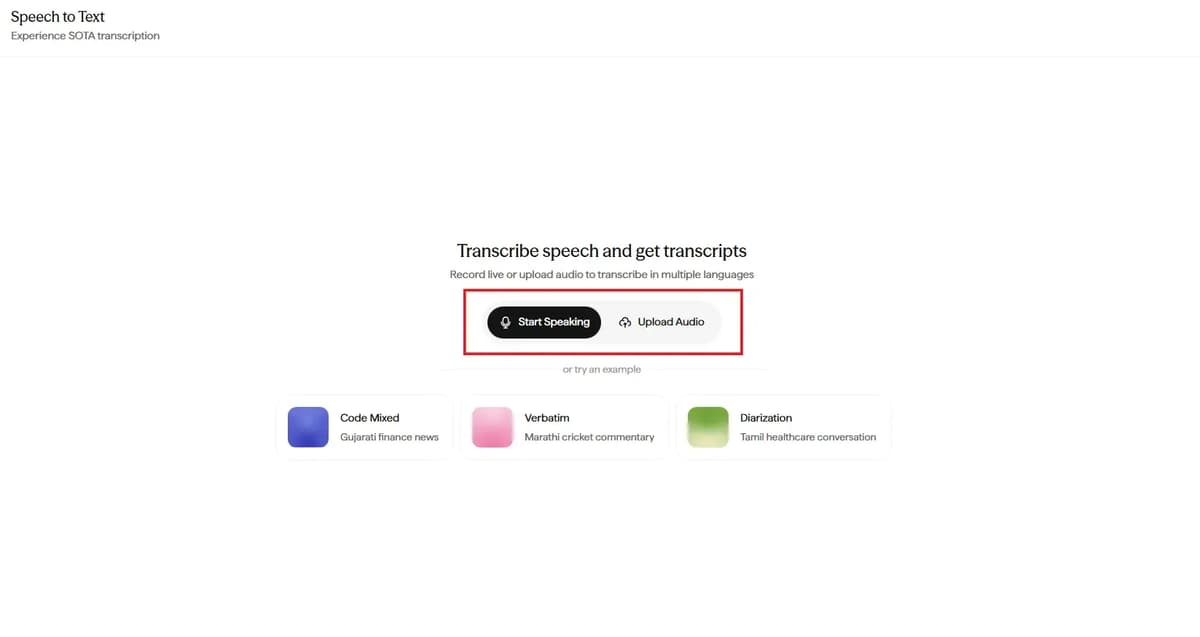 Speech to Text Option in Sarvam AI