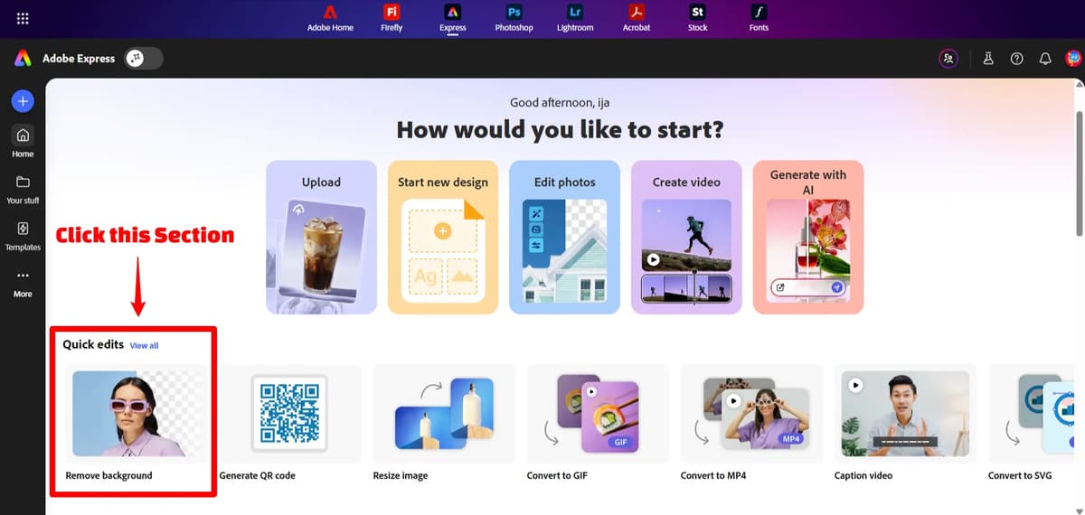 Adobe Express Home Page