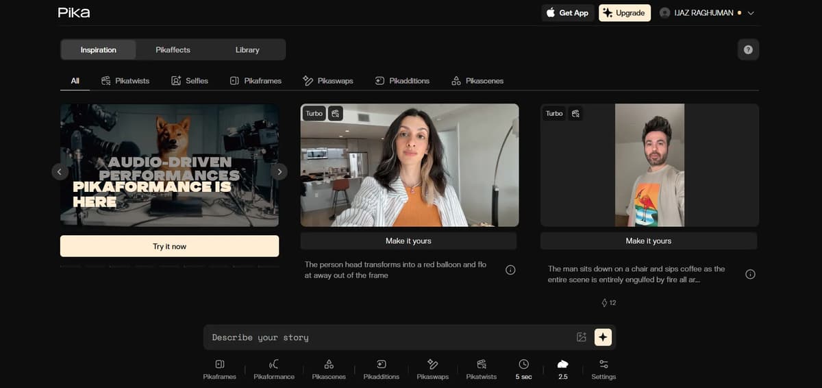 Pika AI Video Generator Home Page