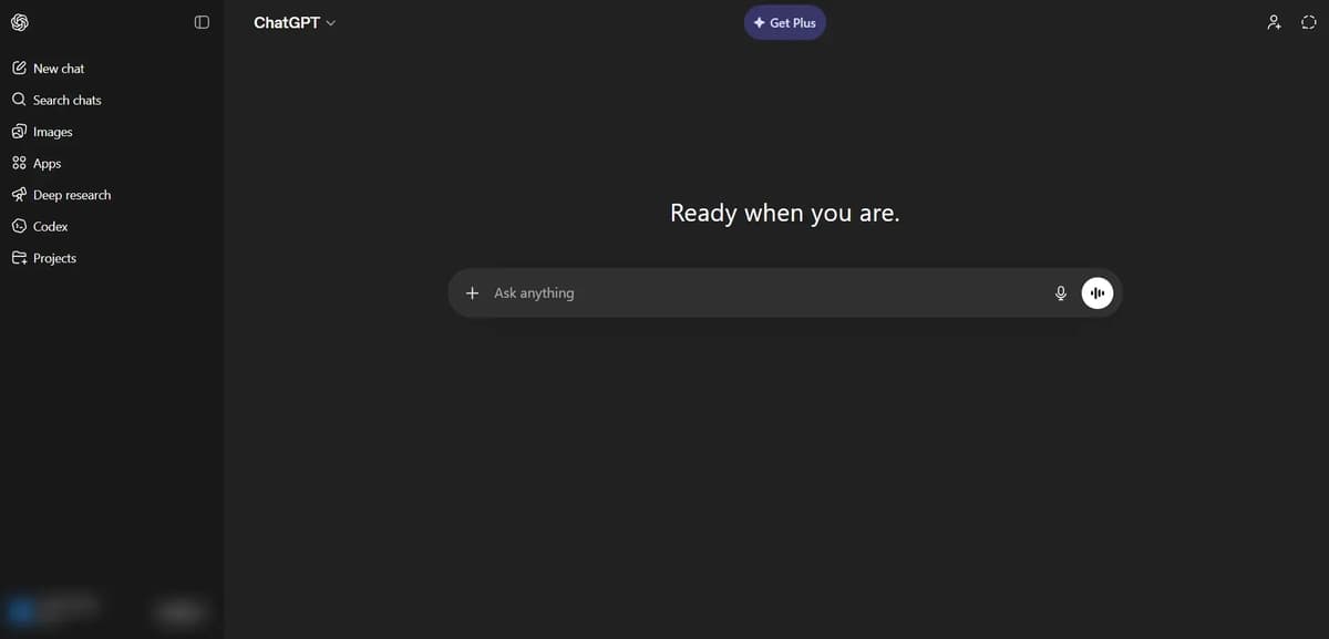 Screenshot of ChatGPT Home Page