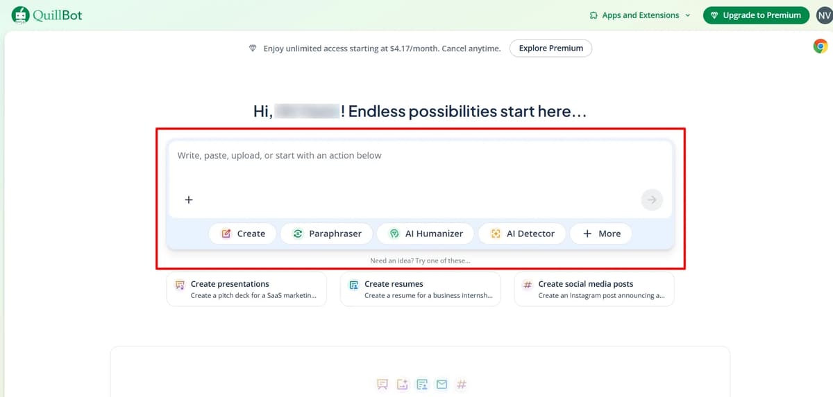 Screenshot image of QuillBot's Homepage