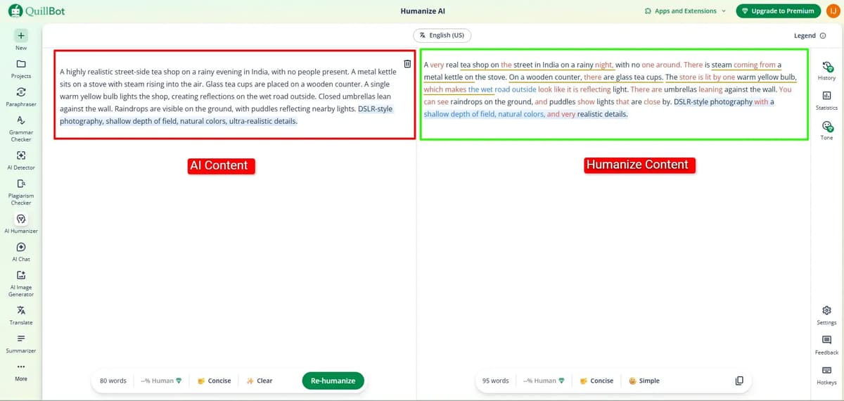 Screenshot image of QuillBot AI Humanizer tool