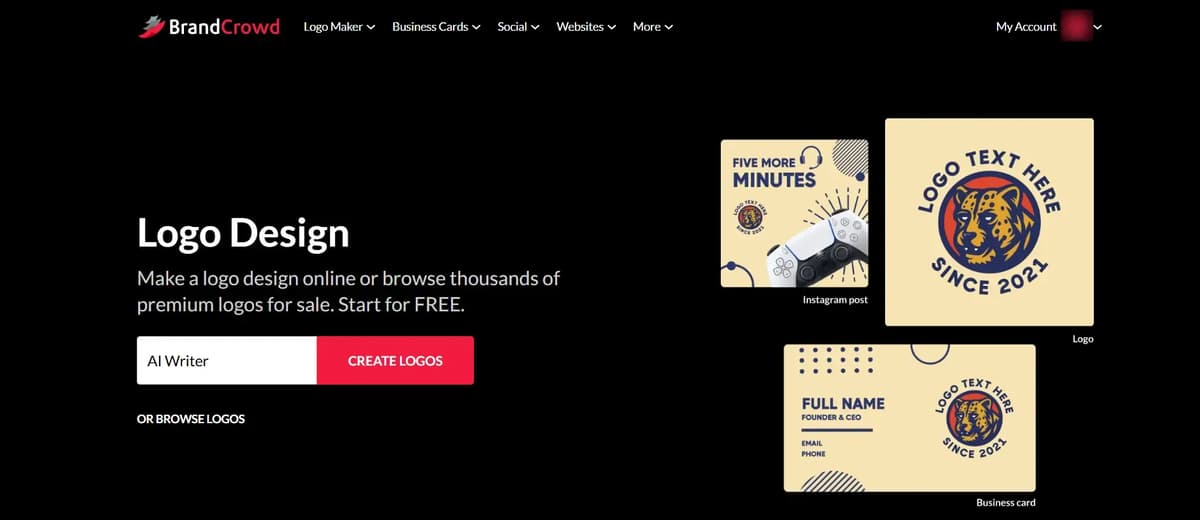 Screenshot of the homepage in BrandCrowd