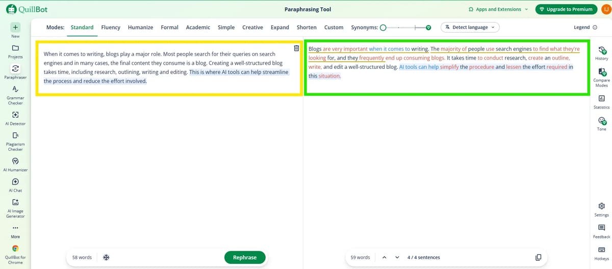 Screenshot image of QuillBot Paraphrasing Tool
