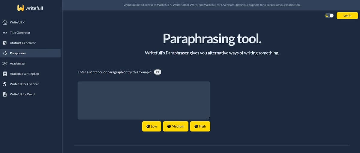 Screenshot of writefull paraphrasing tool