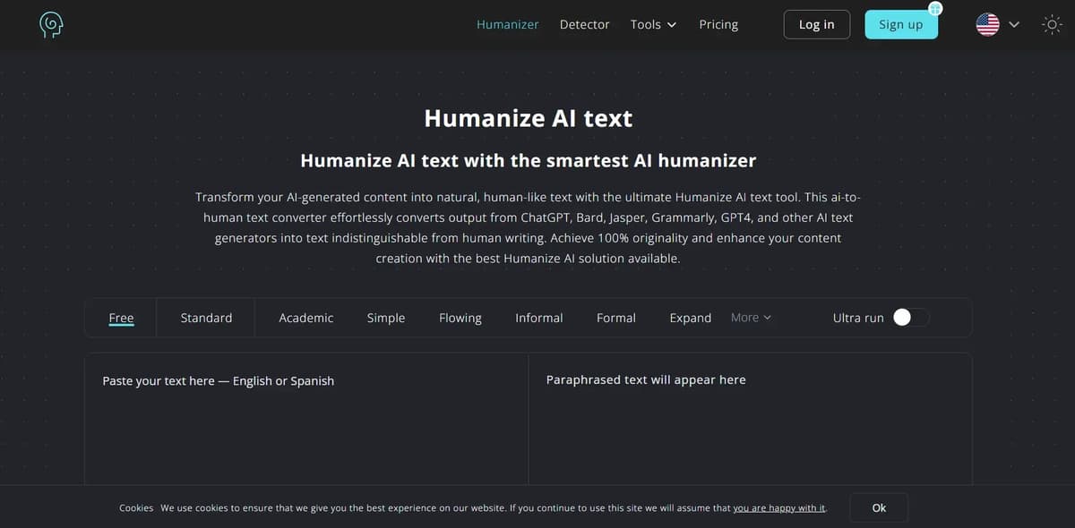Screenshot of the Humanize AI humanizer tool workspace.