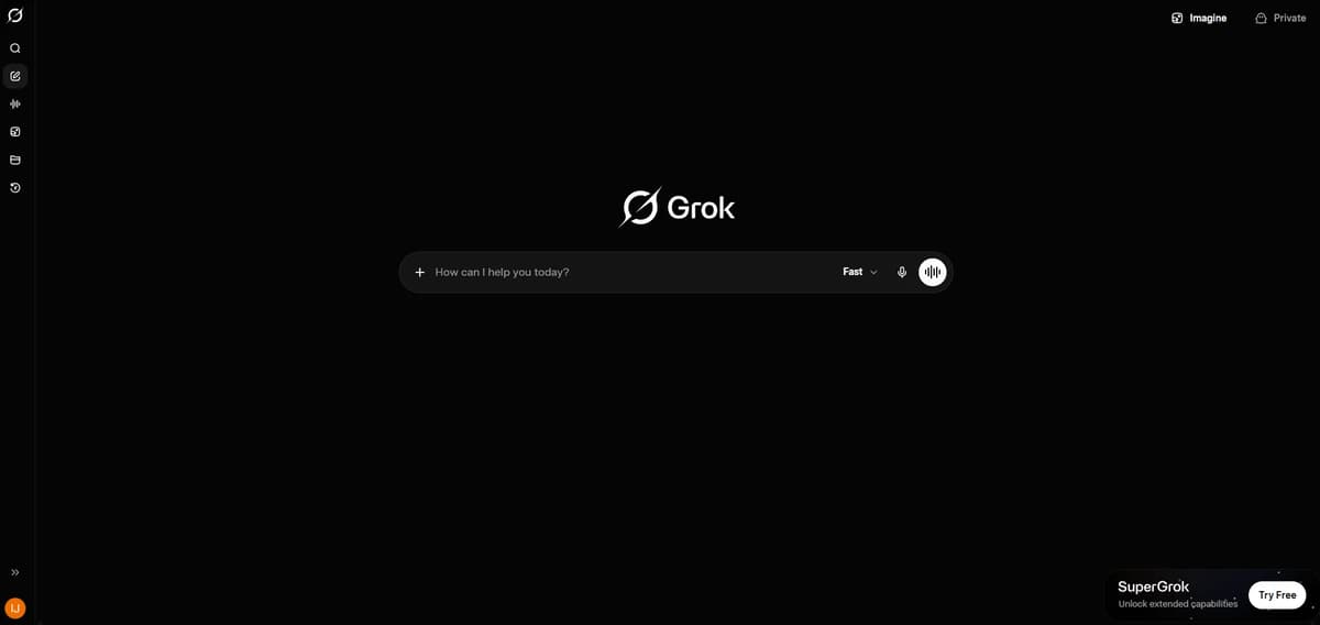 Screenshot of Grok Homepage