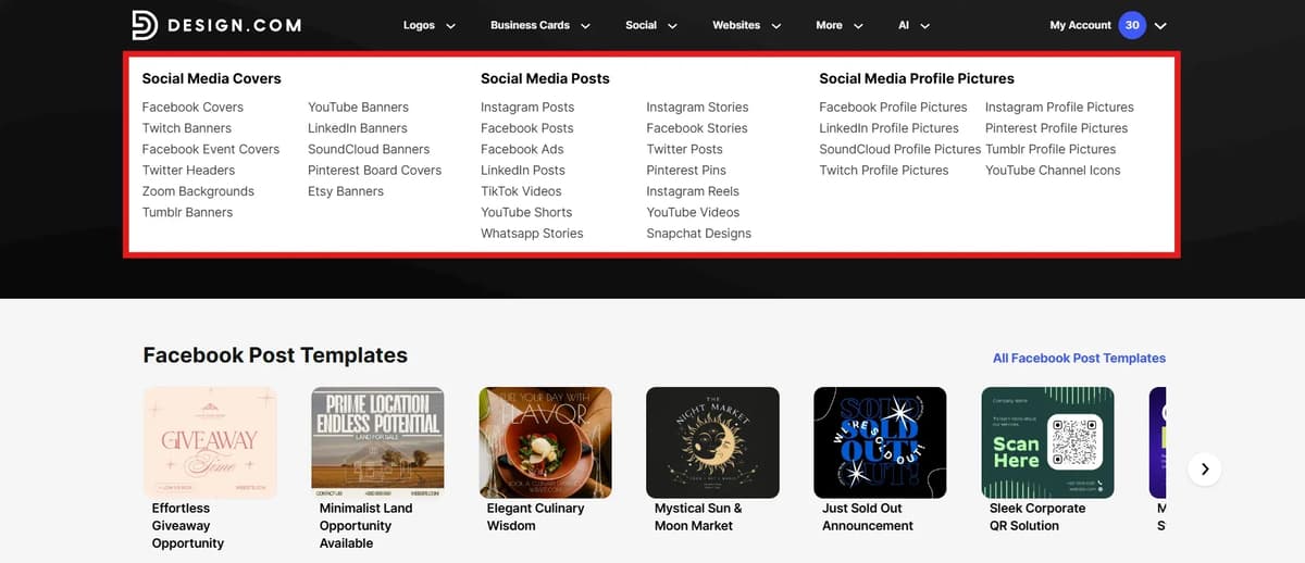 Screenshot of Design.com Socisl media Section