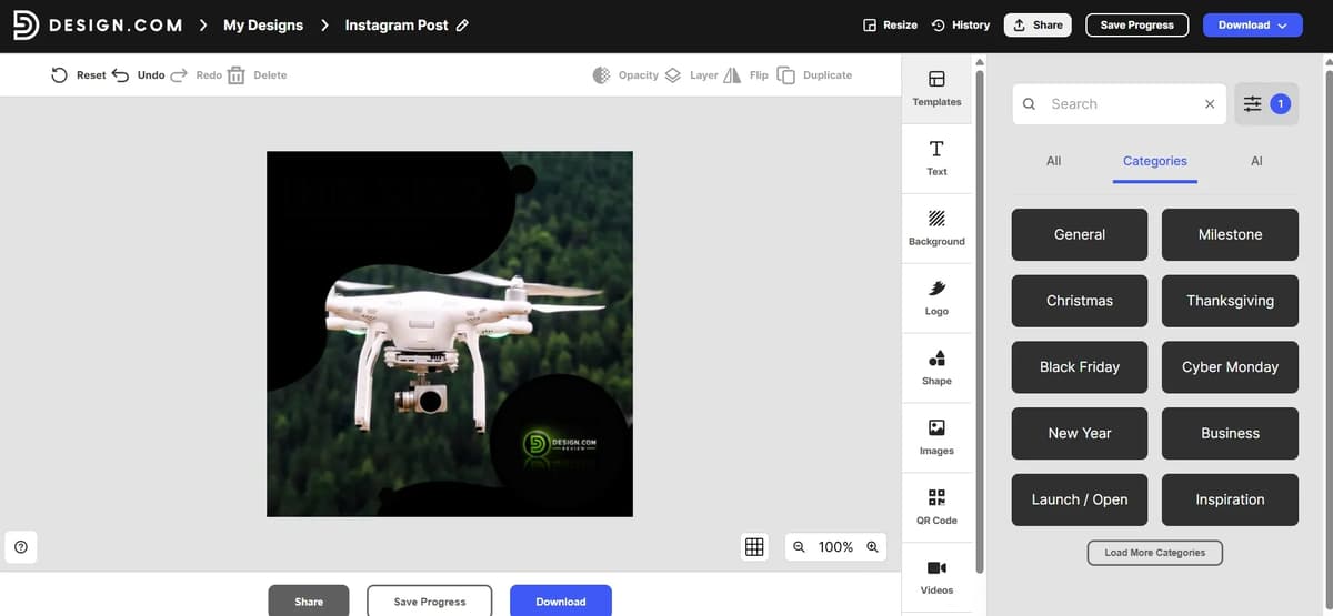 Screenshot of Design.com instagram post template