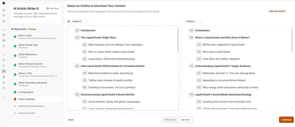 Select an outline to structure your content