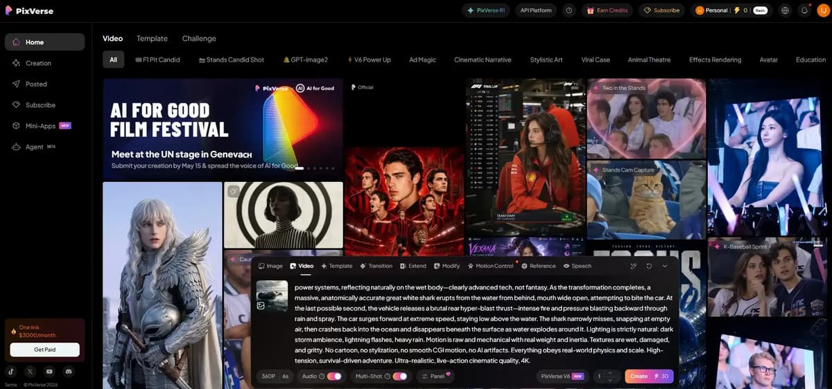 Screenshot image of PixVerse Homepage