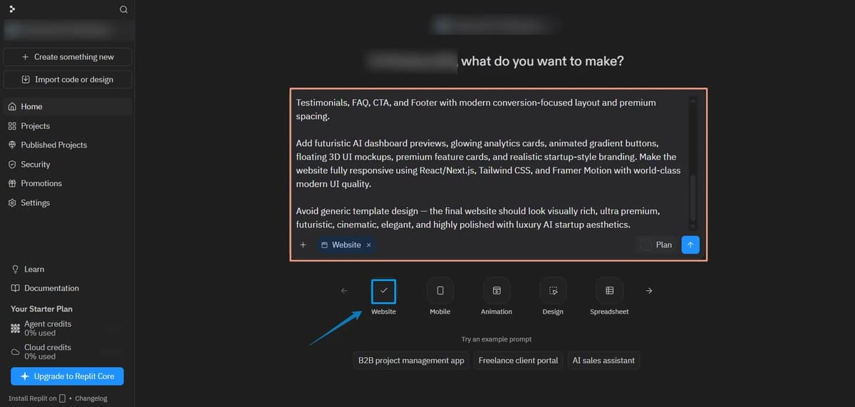 Screenshot Image of Replit AI Website Builder dashboard and prompt execution