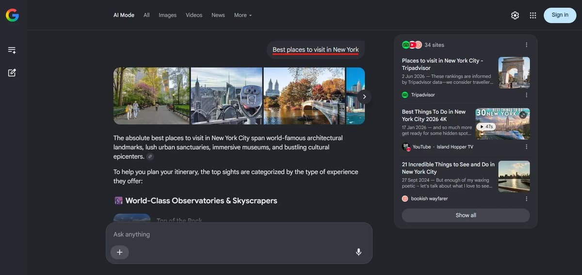 Screenshot Image of Google AI Mode Chat Area