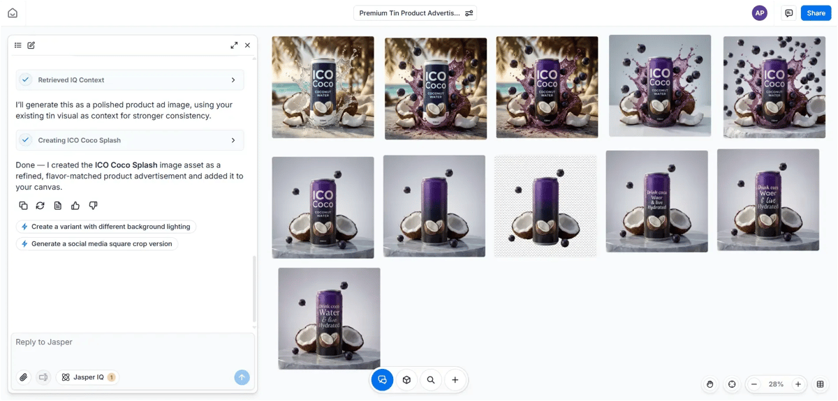Screenshot Image of Jasper AI canvas area (Image generation)