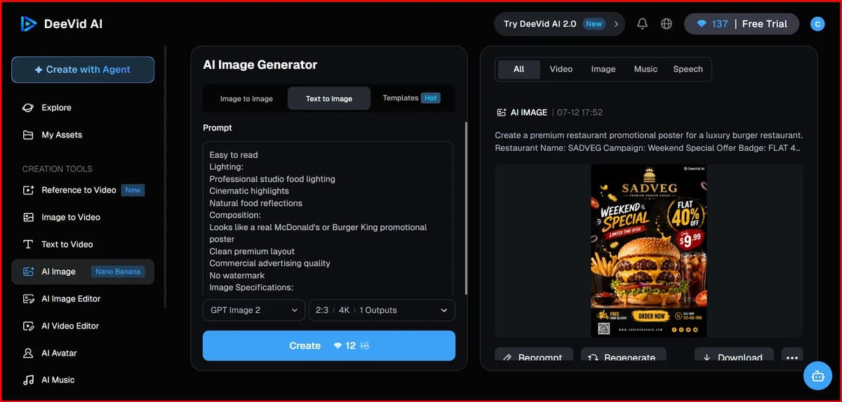 Screenshot Image of Deevid AI Workspace