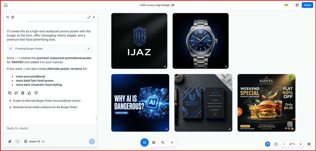 Screenshot Image of Jasper AI Canvas Area