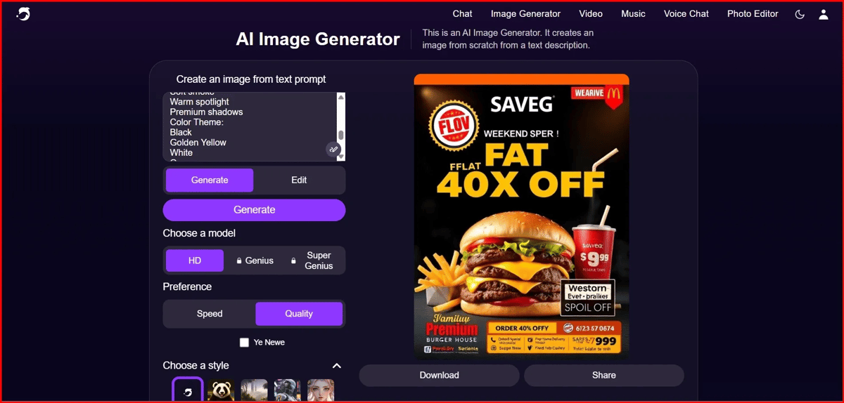 Screenshot Image of DeepAI Workspace Area
