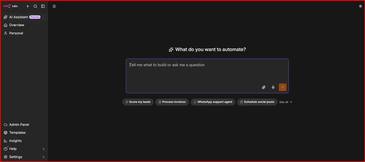 Screenshot Image of n8n Dashboard After Login