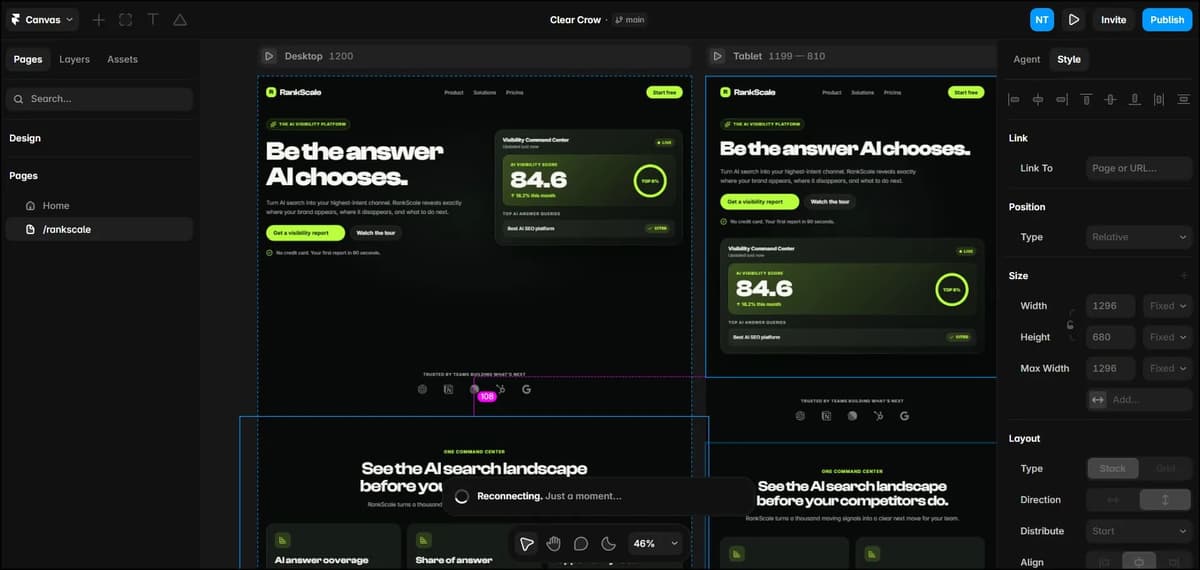 Framer RankScale landing page design editor