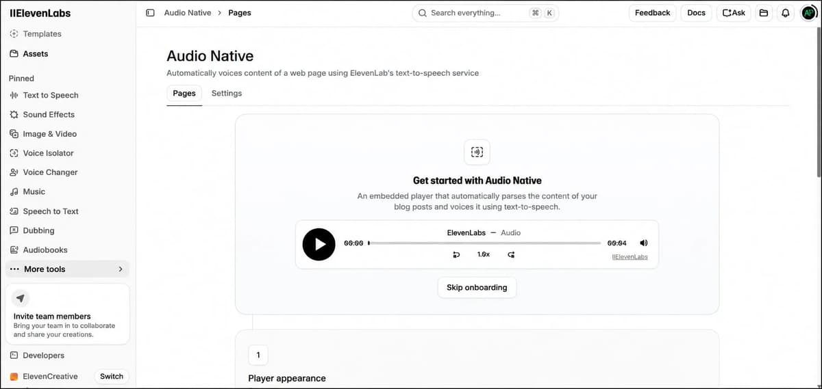 ElevenLabs Audio Native web audio player