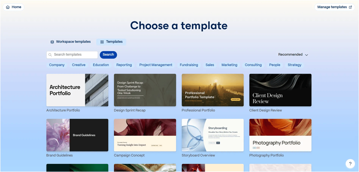 Gamma presentation template library sorted by category