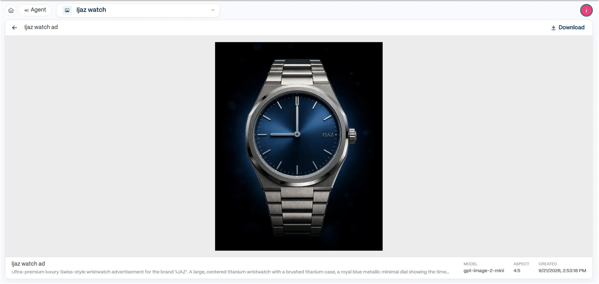 Luxury wristwatch ad created with Gamma’s GPT Image model