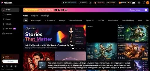 Screenshot of PixVerse Homepage