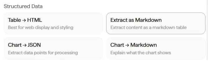 Within Sravam AI, the Vision feature provides four structured data options